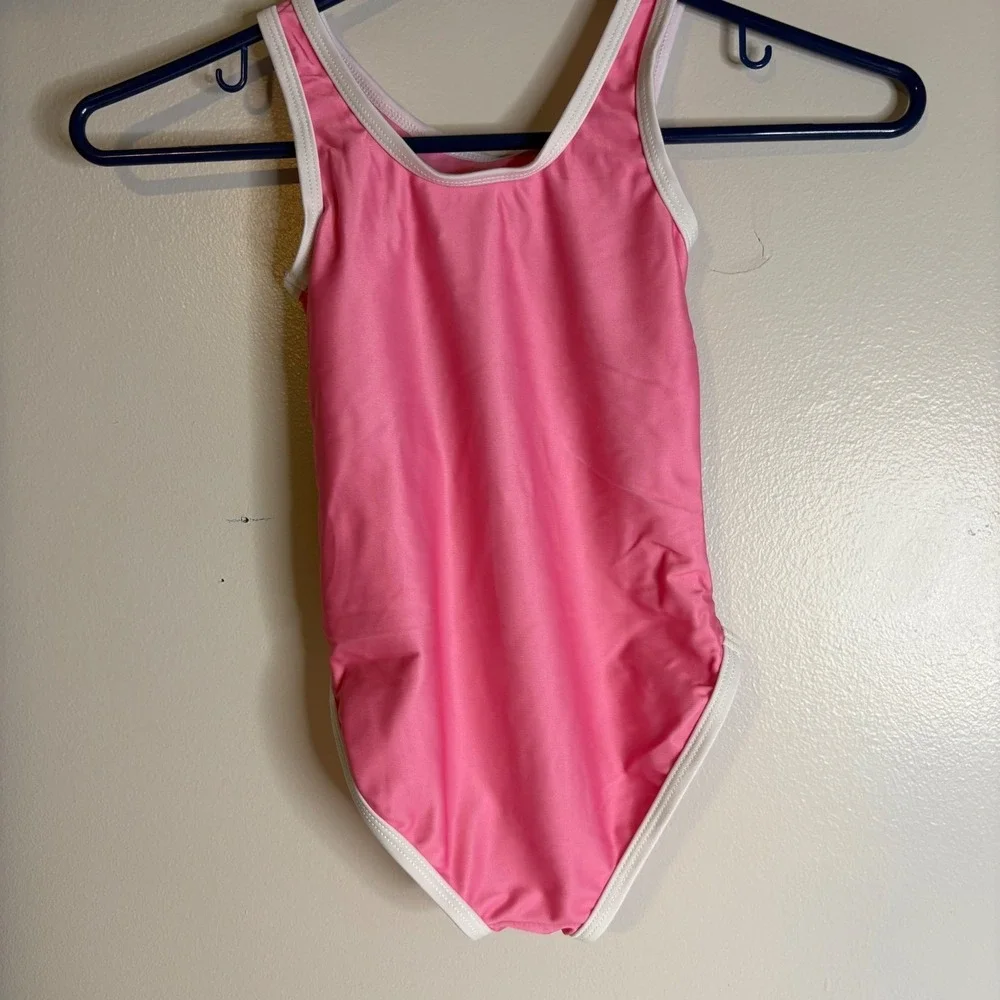 Hello Kitty‎ Sanrio Girls m 7/8 Pink One Piece Swimsuit Hibiscus UPF 50+NEW
